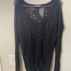 Gothic Black long sleeve with holes grunge size L